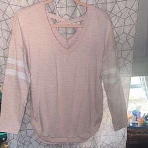 No Boundaries Pink V-Neck Sweatshirt with White Stripes